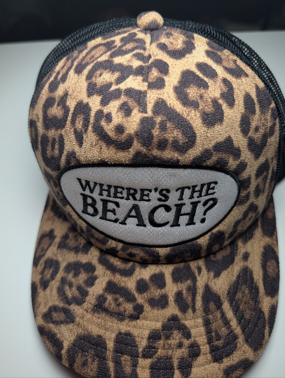 Women's Jersey Shore Leopard Print Trucker Hat  "Where's The Beach?"